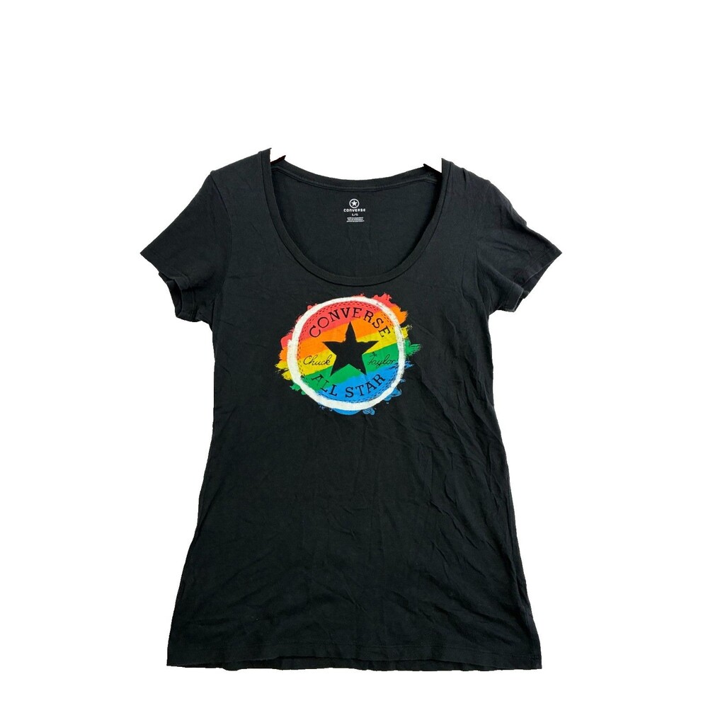 Converse All Star Womens Large Black Rainbow Pride Graphic Scoop Neck T Shirt
